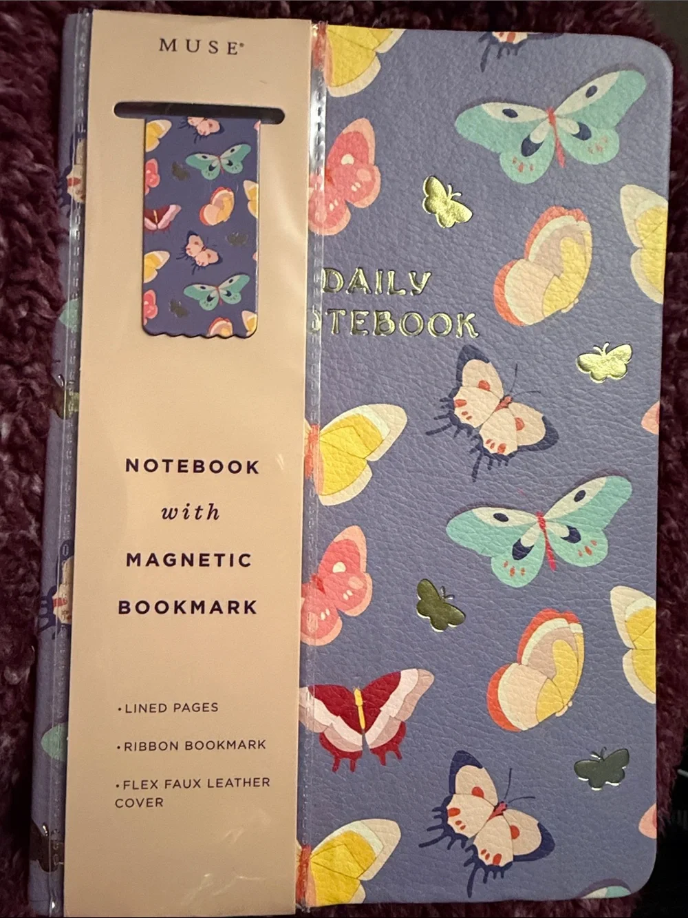 Muse “Butterfly Lavender” Daily Notebook with Mint Bow Pen. 272 lined pages.